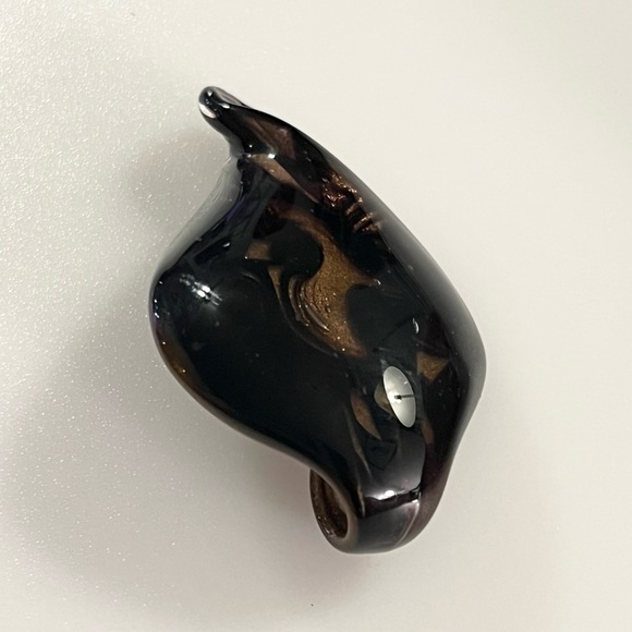 Hand-blown Lampwork Black Brown Gold Glitter Glass Swirl Teardrop Pendant - Picture 4 of 16